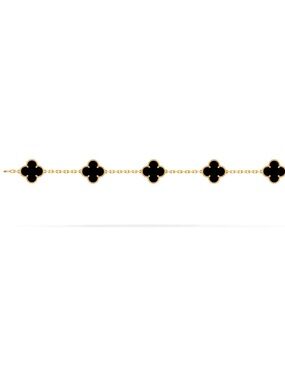 18K Solid Gold Black Onyx Clover 5-Motif Bracelet